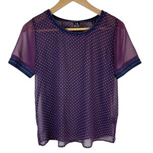 Maison Scotch & Soda Blouse Women Size Small Short Sleeve Floral Semi Sheer Blue